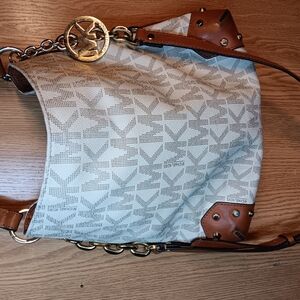 Michael Kors White and Brown Shoulder Bag with Monogram